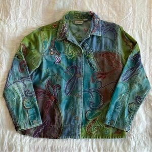 CHICO'S Multi-colored Embroidered Denim Shirt/Jacket